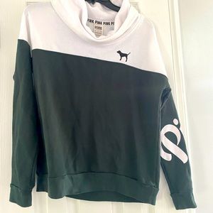 PINK olive green and white crew hoodie